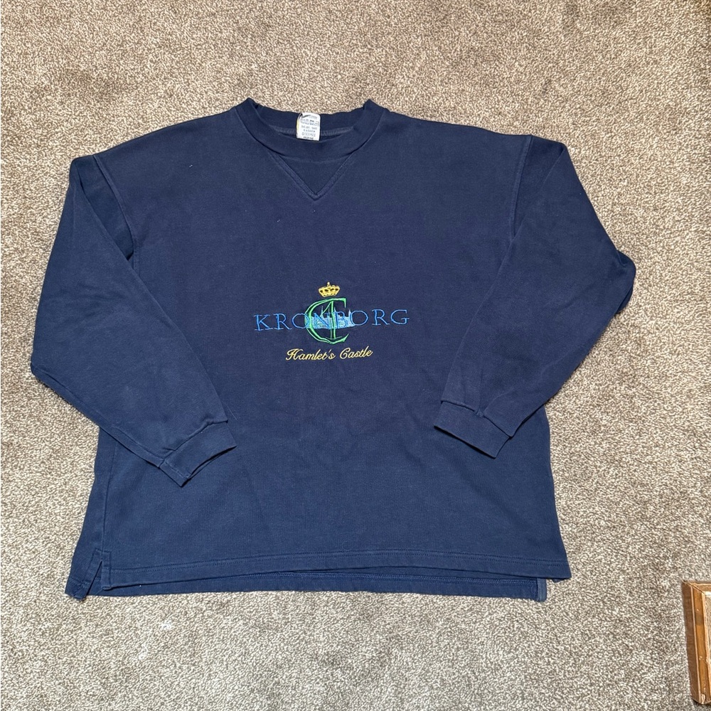 Vintage 100% Cotton Danish Navy Embroidered Crew Sweatshirt
